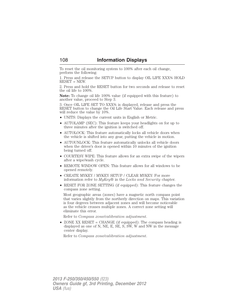 108 information displays | FORD 2013 F-550 v.3 User Manual | Page 109 / 577