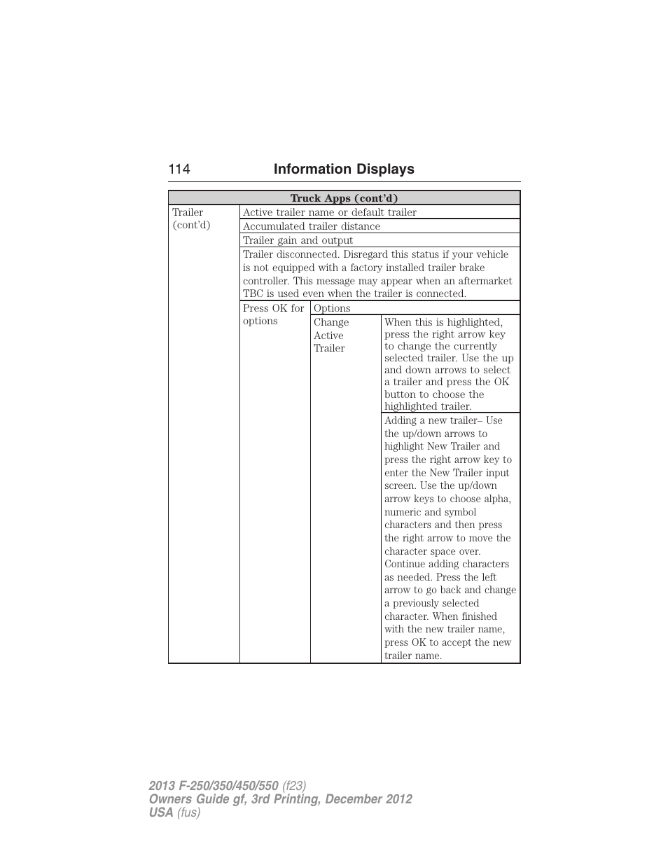 114 information displays | FORD 2013 F-550 v.3 User Manual | Page 115 / 577