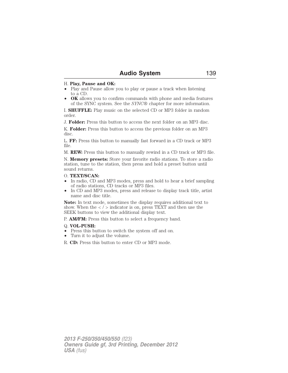 Audio system 139 | FORD 2013 F-550 v.3 User Manual | Page 140 / 577