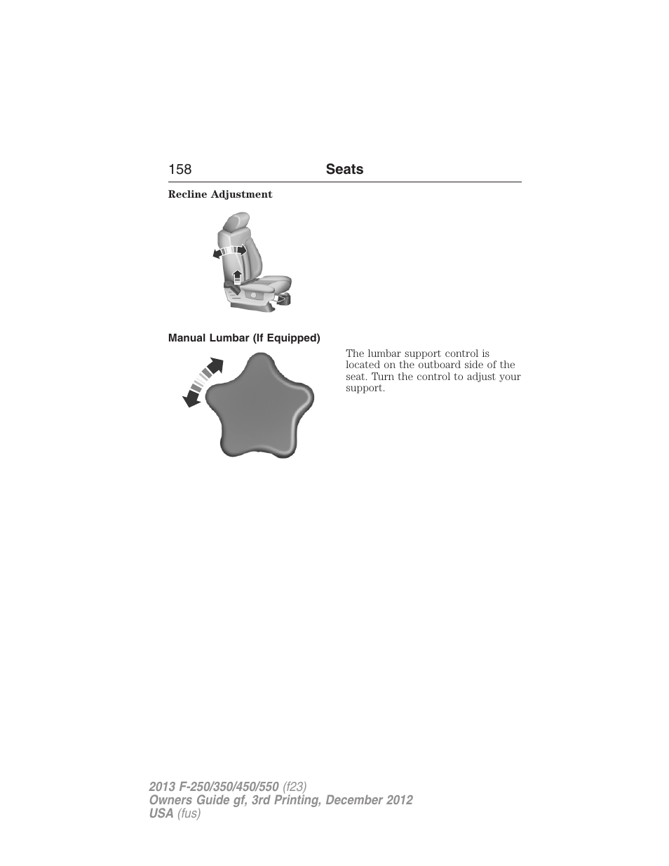 Manual lumbar (if equipped) | FORD 2013 F-550 v.3 User Manual | Page 159 / 577