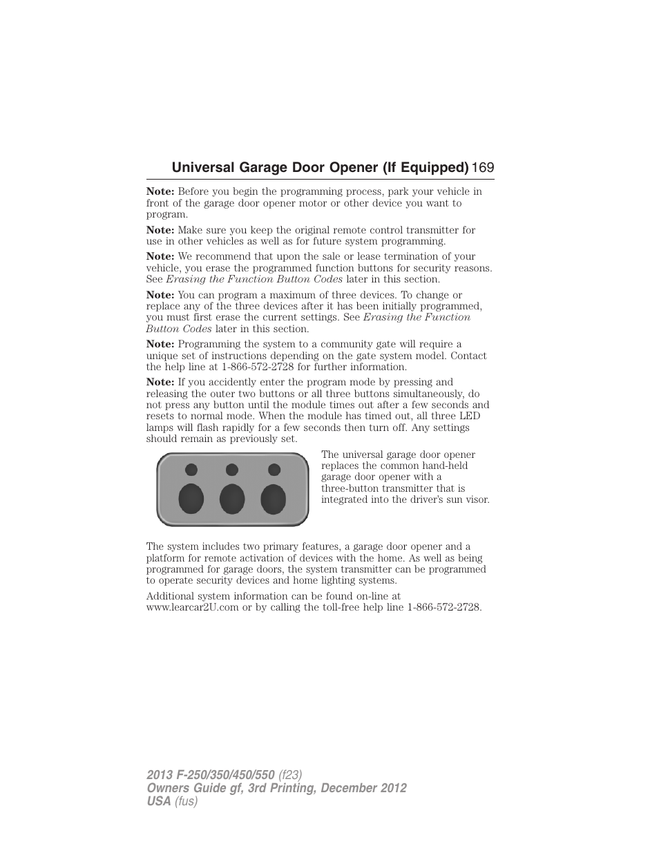 Universal garage door opener (if equipped) 169 | FORD 2013 F-550 v.3 User Manual | Page 170 / 577