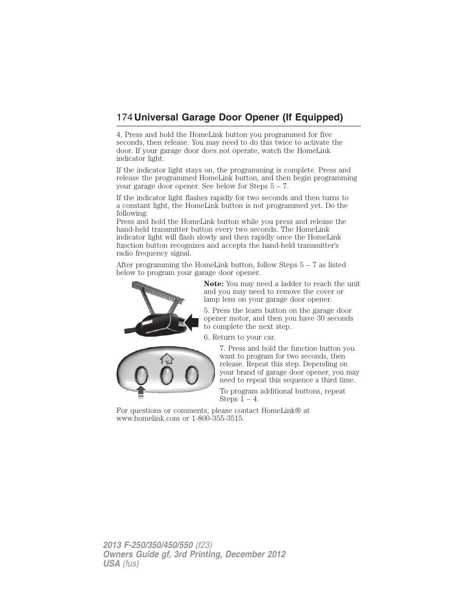 174 universal garage door opener (if equipped) | FORD 2013 F-550 v.3 User Manual | Page 175 / 577