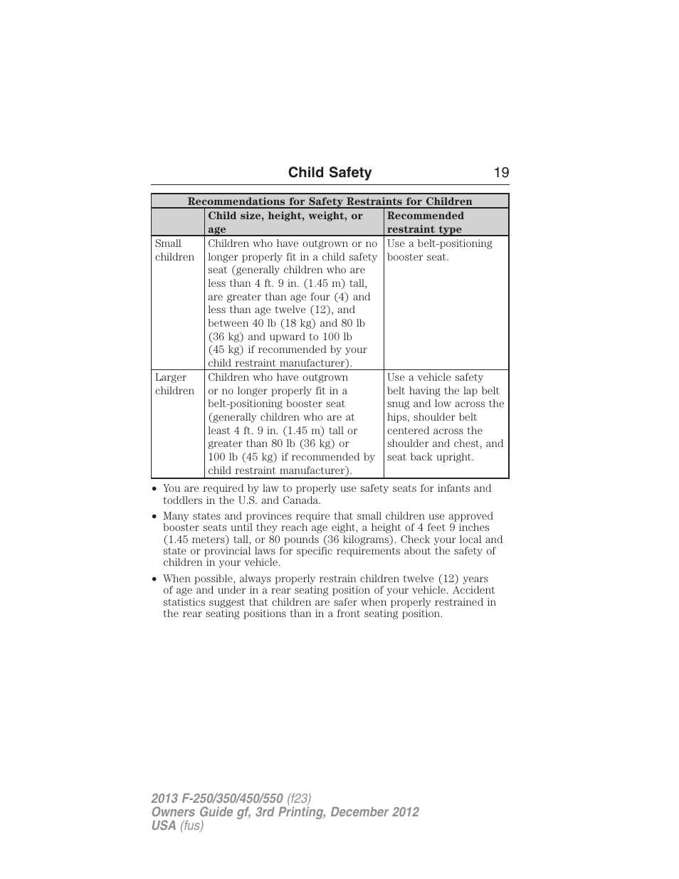 Child safety 19 | FORD 2013 F-550 v.3 User Manual | Page 20 / 577