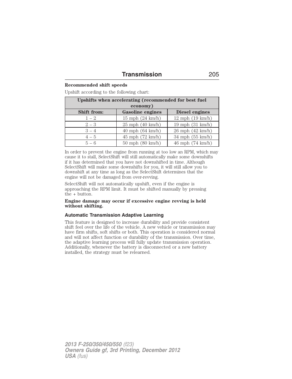 Automatic transmission adaptive learning, Transmission 205 | FORD 2013 F-550 v.3 User Manual | Page 206 / 577