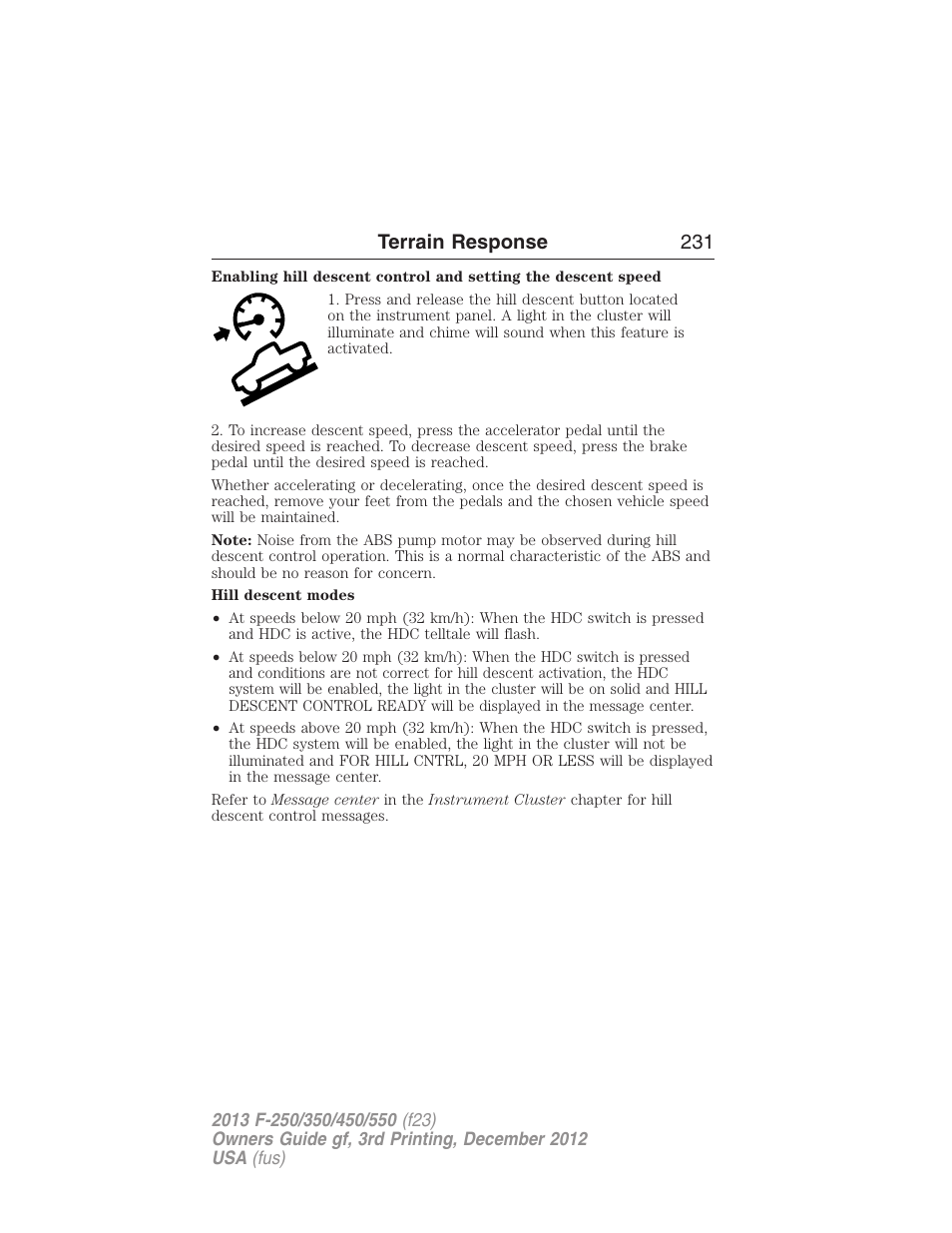 Terrain response 231 | FORD 2013 F-550 v.3 User Manual | Page 232 / 577