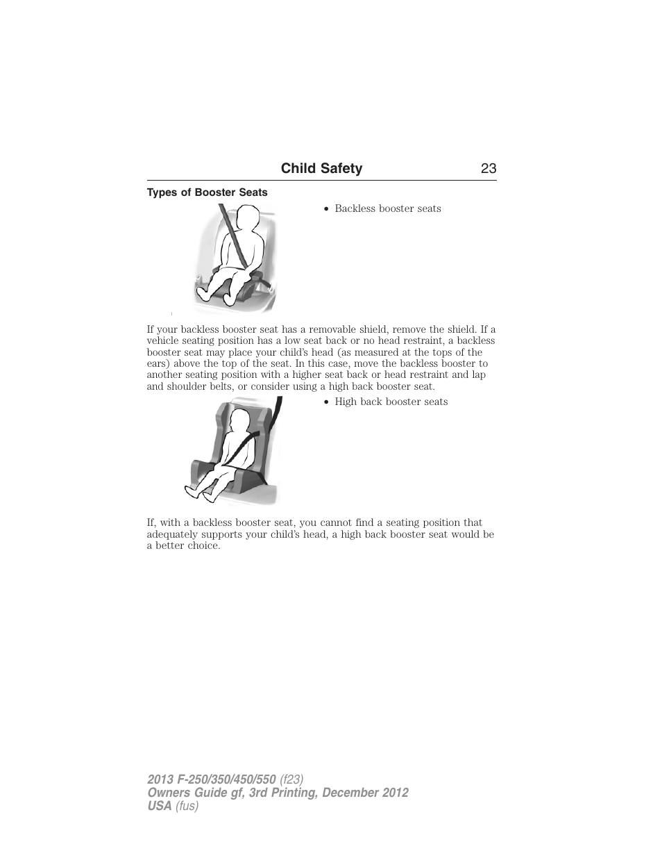 Types of booster seats | FORD 2013 F-550 v.3 User Manual | Page 24 / 577