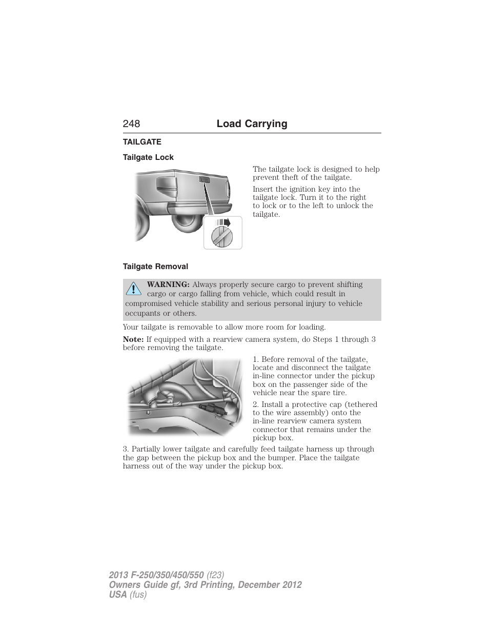 Tailgate, Tailgate lock, Tailgate removal | 248 load carrying | FORD 2013 F-550 v.3 User Manual | Page 249 / 577