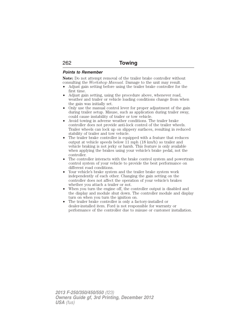 Points to remember, 262 towing | FORD 2013 F-550 v.3 User Manual | Page 263 / 577