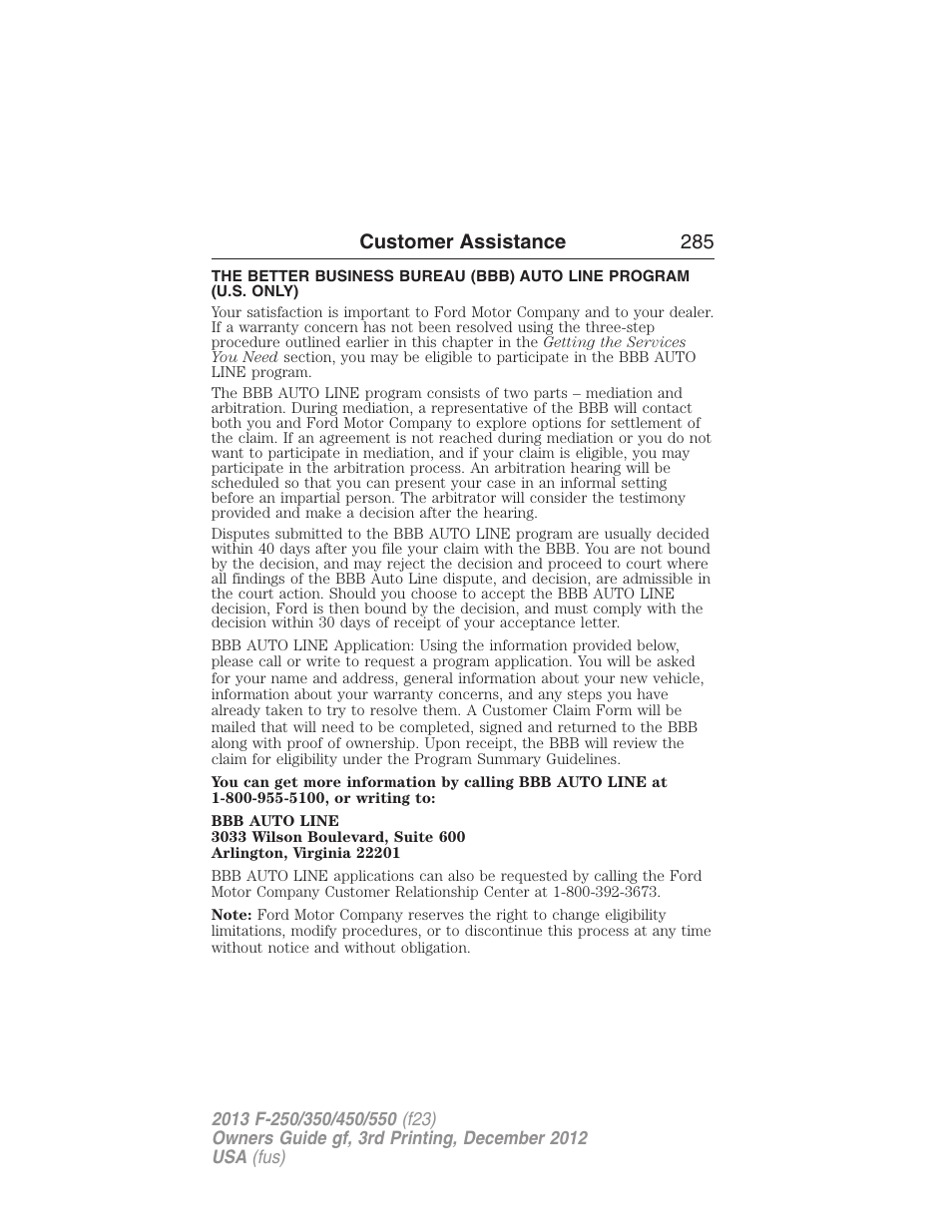 Customer assistance 285 | FORD 2013 F-550 v.3 User Manual | Page 286 / 577