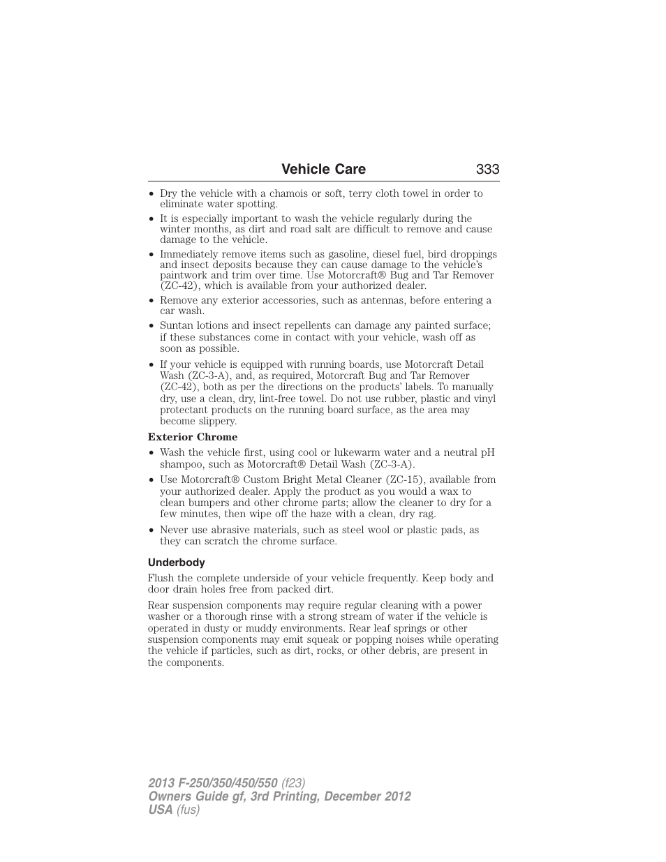 Underbody, Vehicle care 333 | FORD 2013 F-550 v.3 User Manual | Page 334 / 577