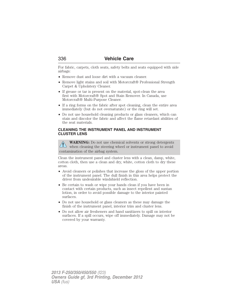 336 vehicle care | FORD 2013 F-550 v.3 User Manual | Page 337 / 577