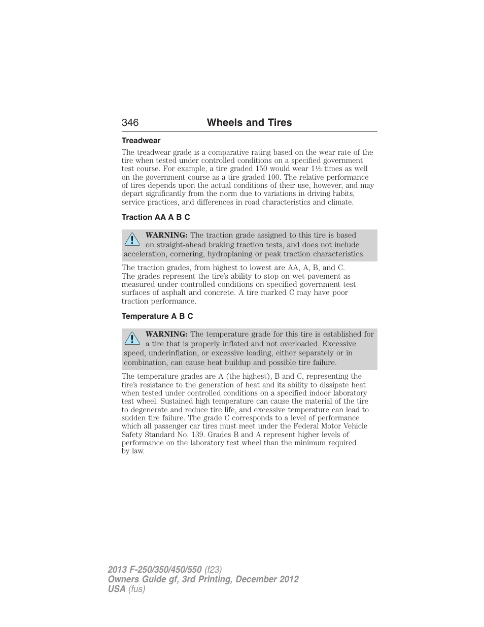 Treadwear, Traction aa a b c, Temperature a b c | 346 wheels and tires | FORD 2013 F-550 v.3 User Manual | Page 347 / 577