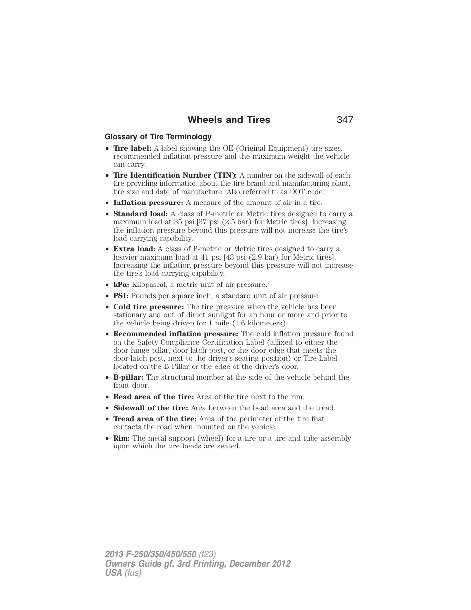 Glossary of tire terminology, Wheels and tires 347 | FORD 2013 F-550 v.3 User Manual | Page 348 / 577