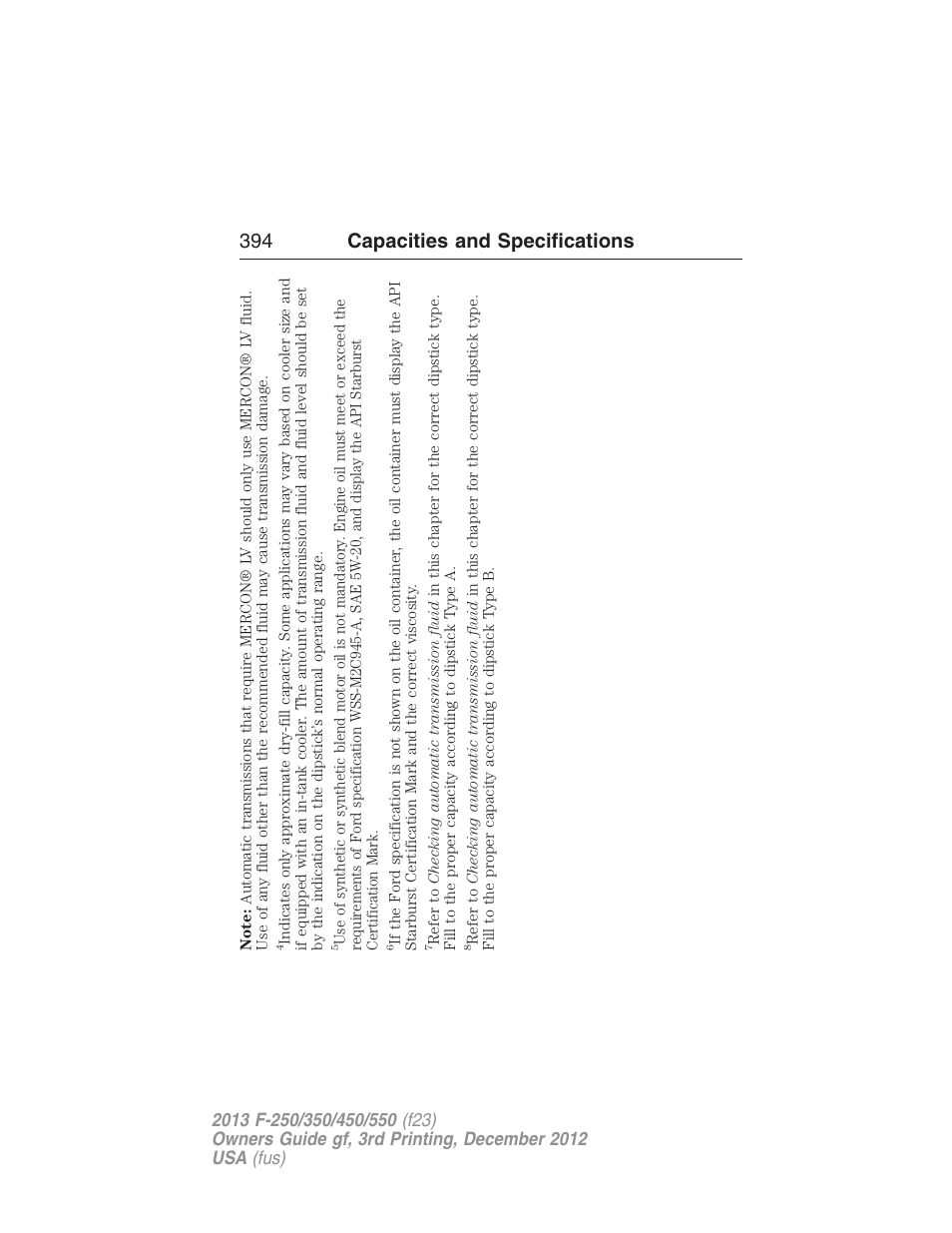 394 capacities and specifications | FORD 2013 F-550 v.3 User Manual | Page 395 / 577