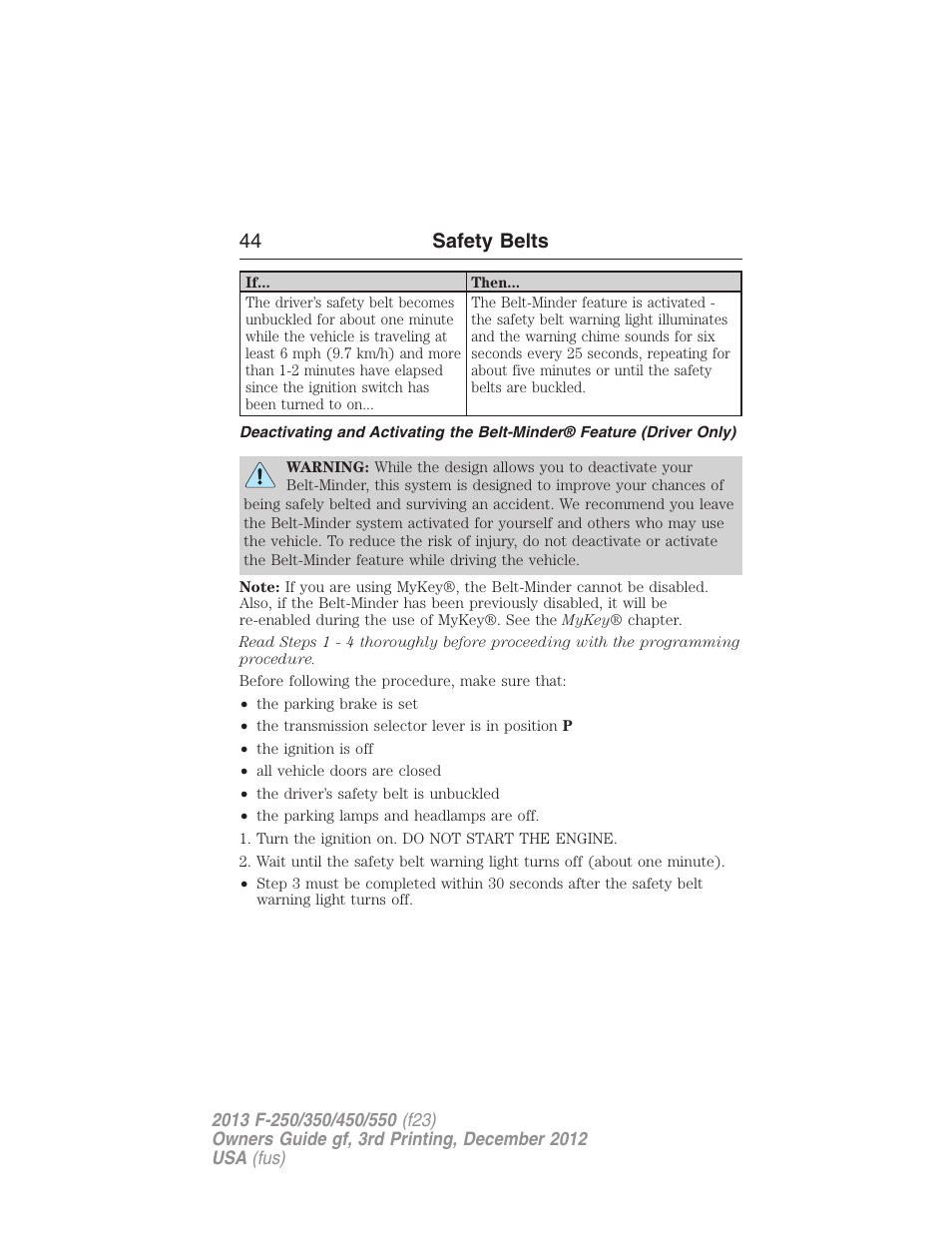 44 safety belts | FORD 2013 F-550 v.3 User Manual | Page 45 / 577