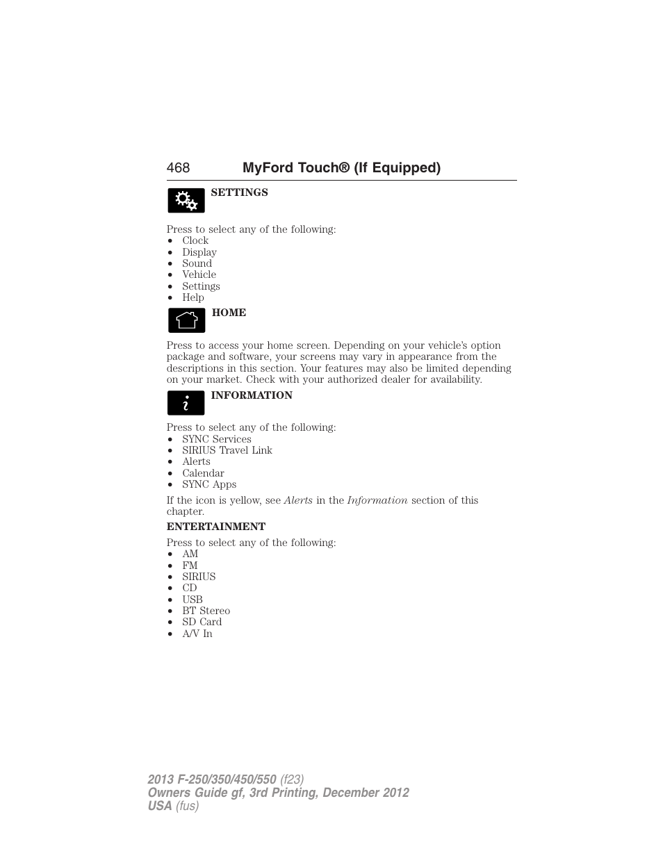 468 myford touch® (if equipped) | FORD 2013 F-550 v.3 User Manual | Page 469 / 577