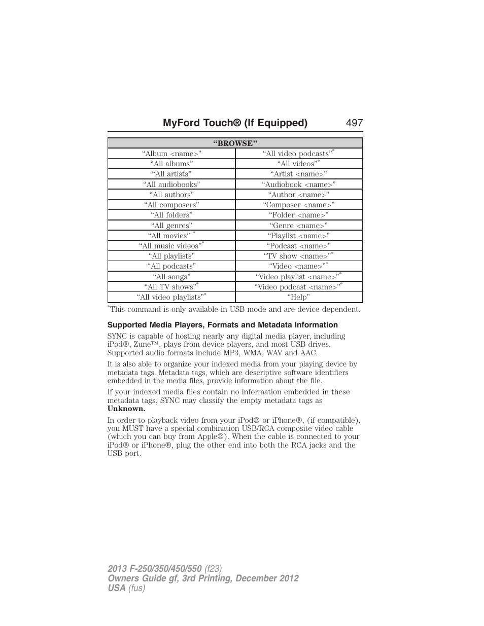 Myford touch® (if equipped) 497 | FORD 2013 F-550 v.3 User Manual | Page 498 / 577