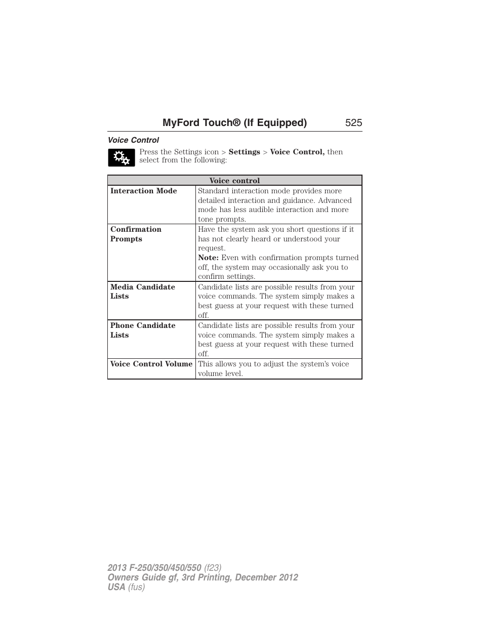 Voice control, Myford touch® (if equipped) 525 | FORD 2013 F-550 v.3 User Manual | Page 526 / 577