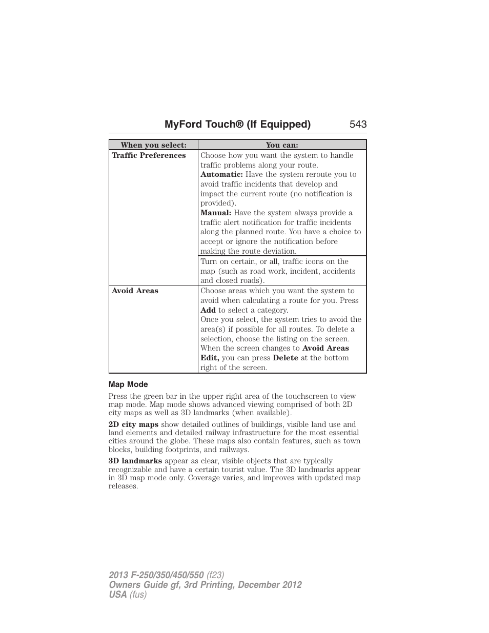 Map mode, Myford touch® (if equipped) 543 | FORD 2013 F-550 v.3 User Manual | Page 544 / 577