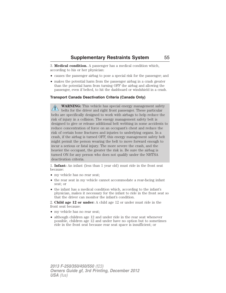 Supplementary restraints system 55 | FORD 2013 F-550 v.3 User Manual | Page 56 / 577