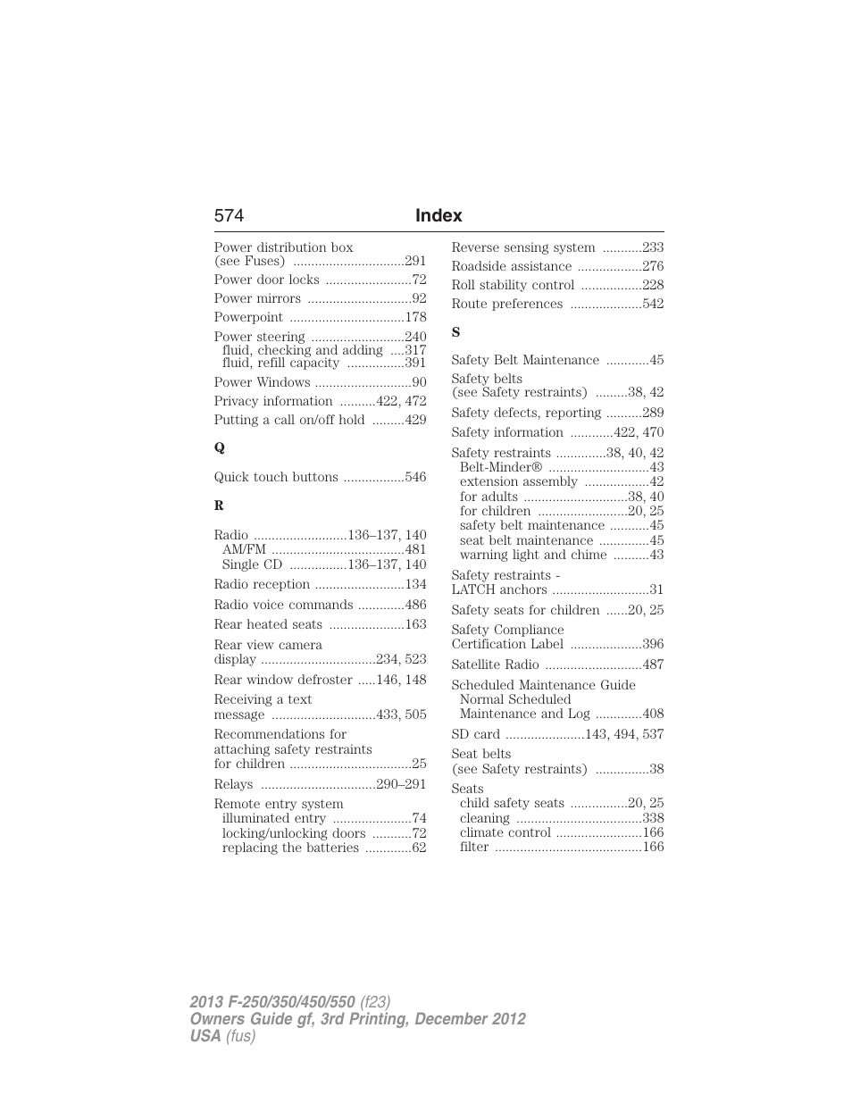 574 index | FORD 2013 F-550 v.3 User Manual | Page 575 / 577