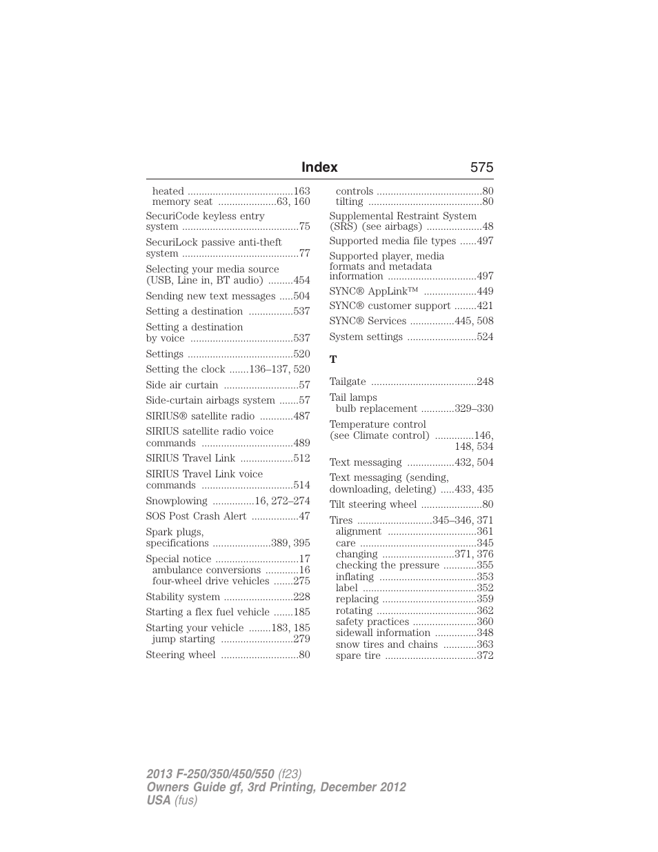 Index 575 | FORD 2013 F-550 v.3 User Manual | Page 576 / 577