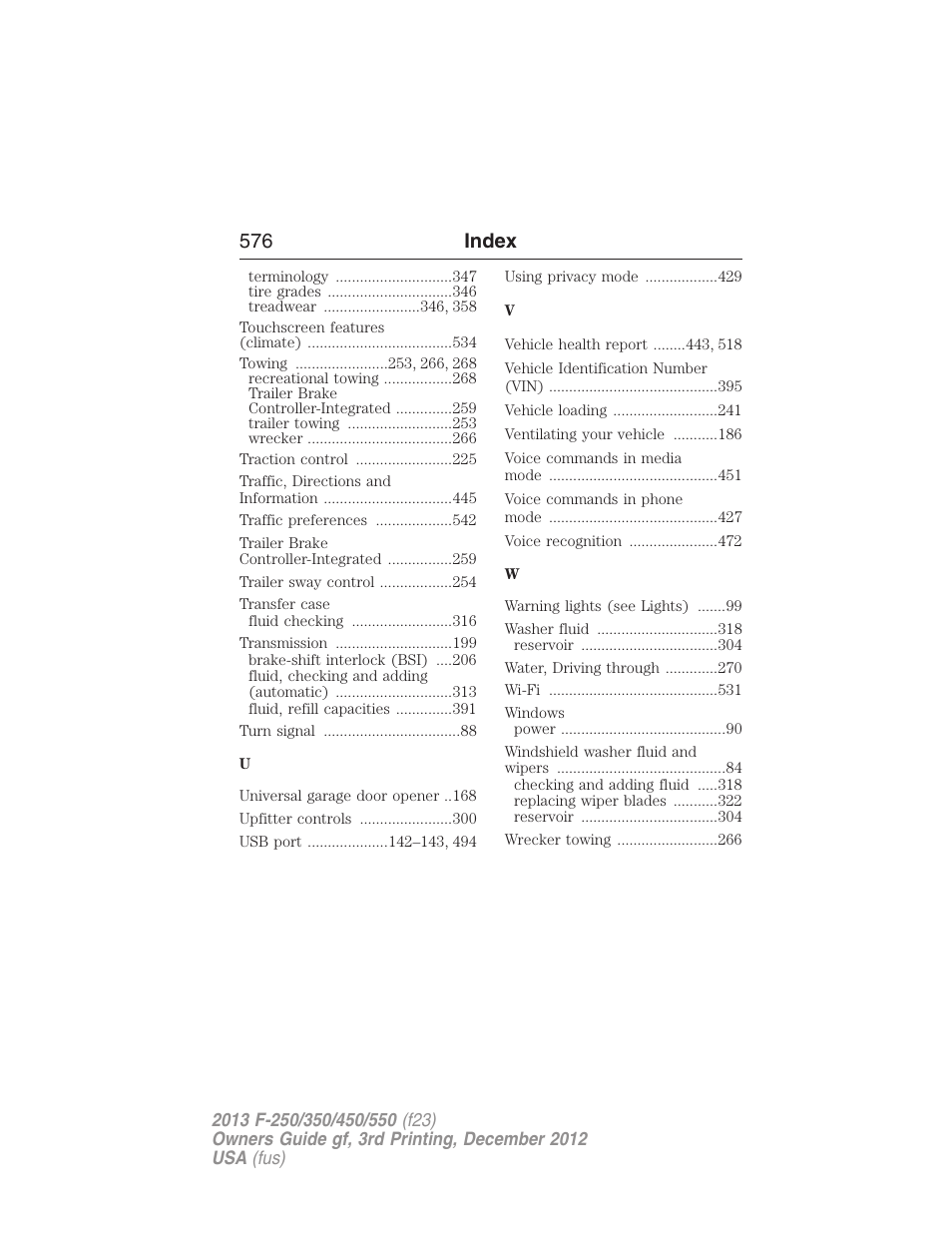 576 index | FORD 2013 F-550 v.3 User Manual | Page 577 / 577