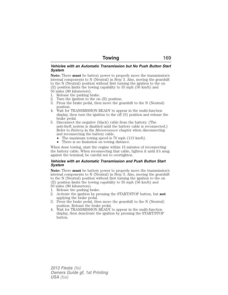 Towing 169 | FORD 2013 Fiesta v.1 User Manual | Page 169 / 341