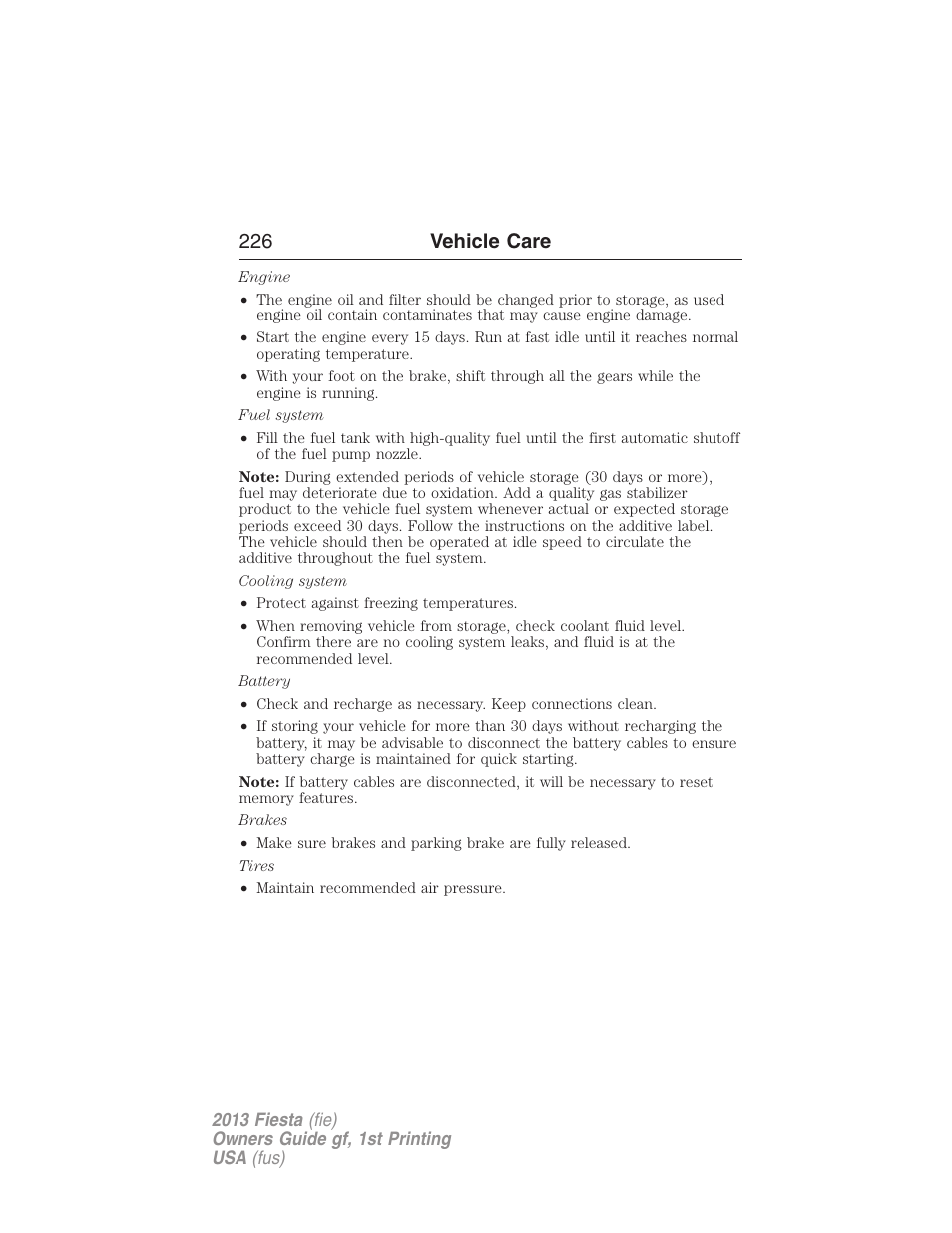 226 vehicle care | FORD 2013 Fiesta v.1 User Manual | Page 226 / 341