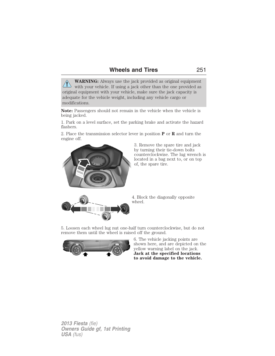 Wheels and tires 251 | FORD 2013 Fiesta v.1 User Manual | Page 251 / 341