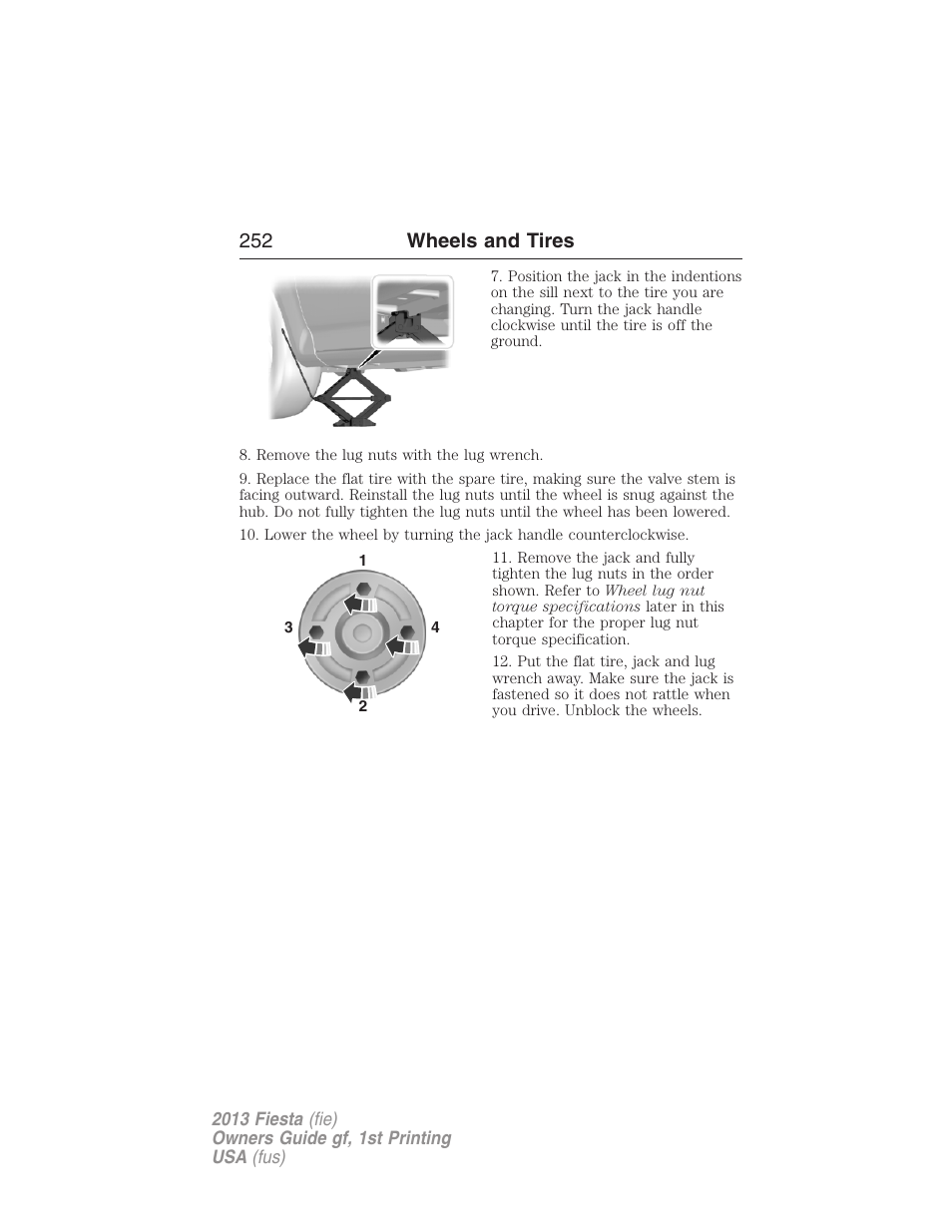 252 wheels and tires | FORD 2013 Fiesta v.1 User Manual | Page 252 / 341