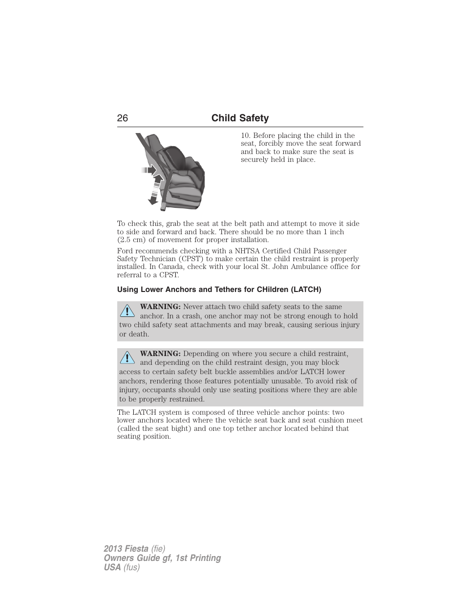 26 child safety | FORD 2013 Fiesta v.1 User Manual | Page 26 / 341