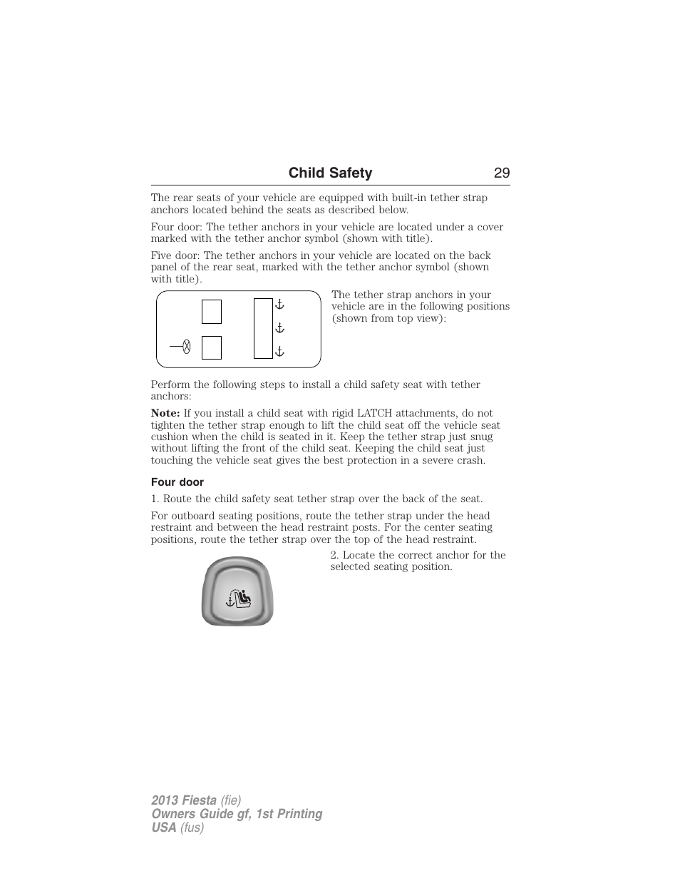 Four door, Child safety 29 | FORD 2013 Fiesta v.1 User Manual | Page 29 / 341