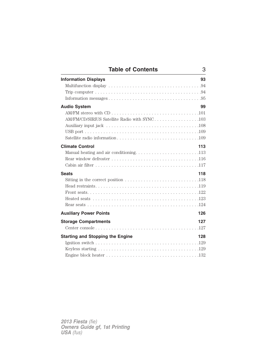 Table of contents 3 | FORD 2013 Fiesta v.1 User Manual | Page 3 / 341