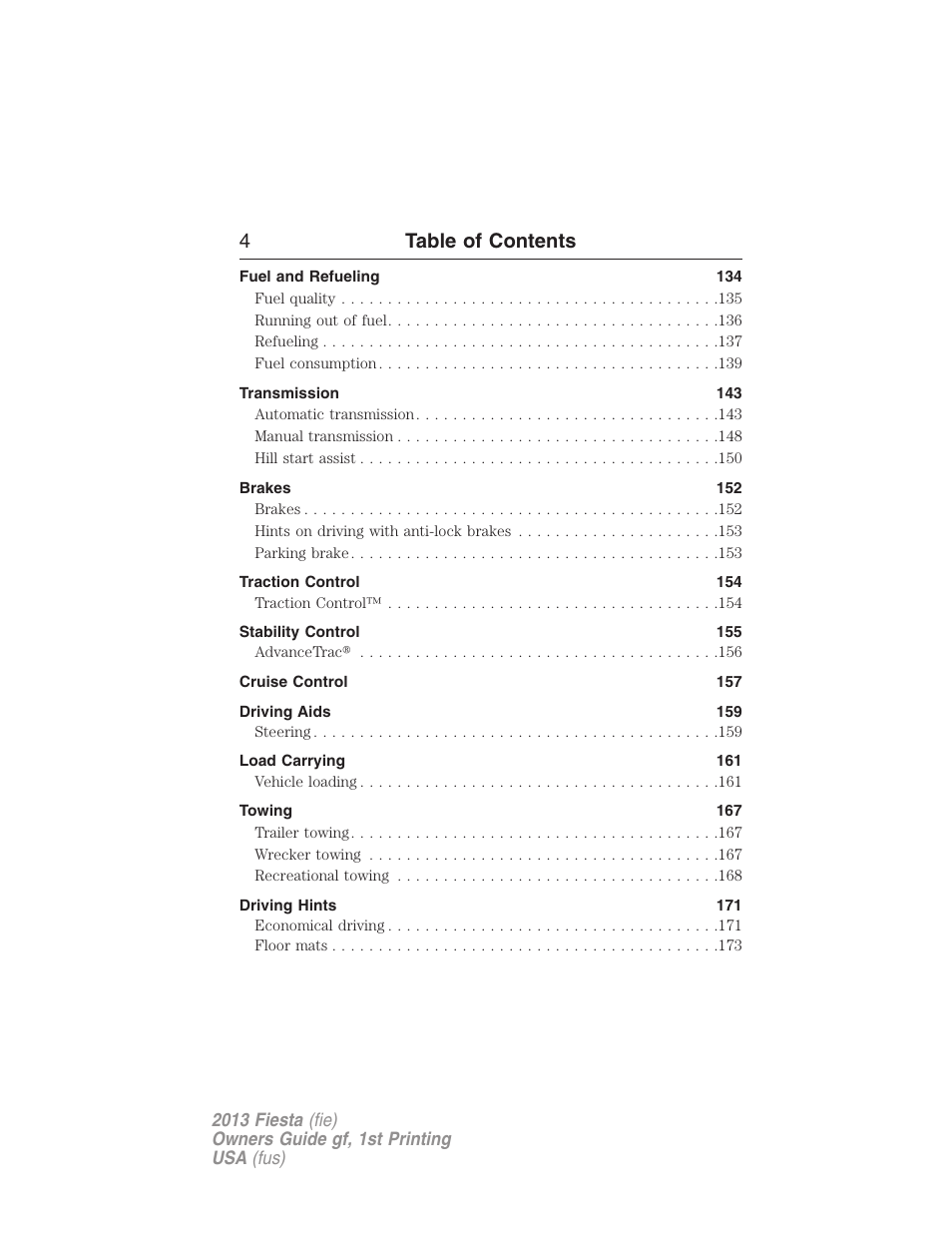 4table of contents | FORD 2013 Fiesta v.1 User Manual | Page 4 / 341