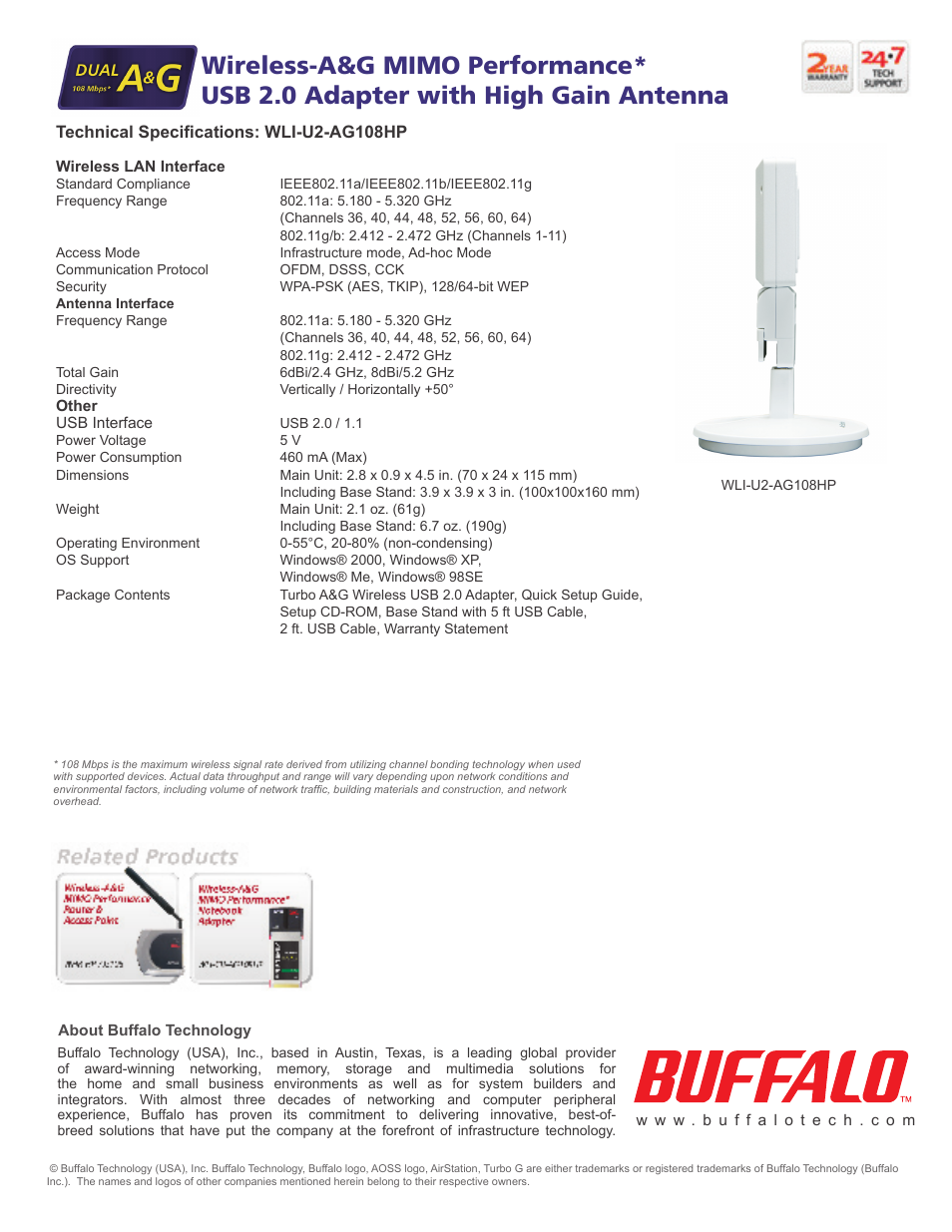 Buffalo Technology Buffalo AirStation Turbo A&G Wireless USB 2.0 Adapter WLI-U2-AG108HP User Manual | Page 2 / 2