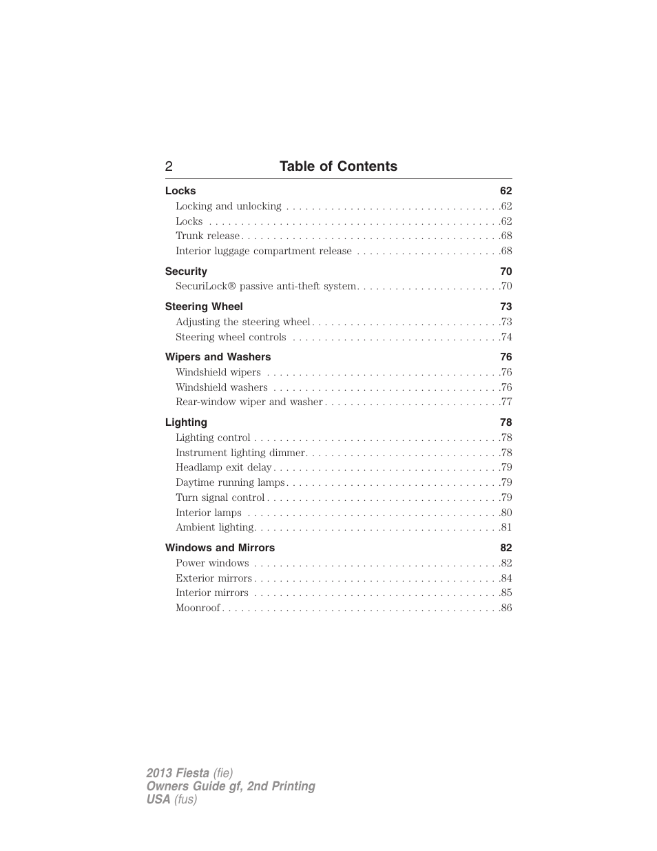 2table of contents | FORD 2013 Fiesta v.2 User Manual | Page 3 / 346