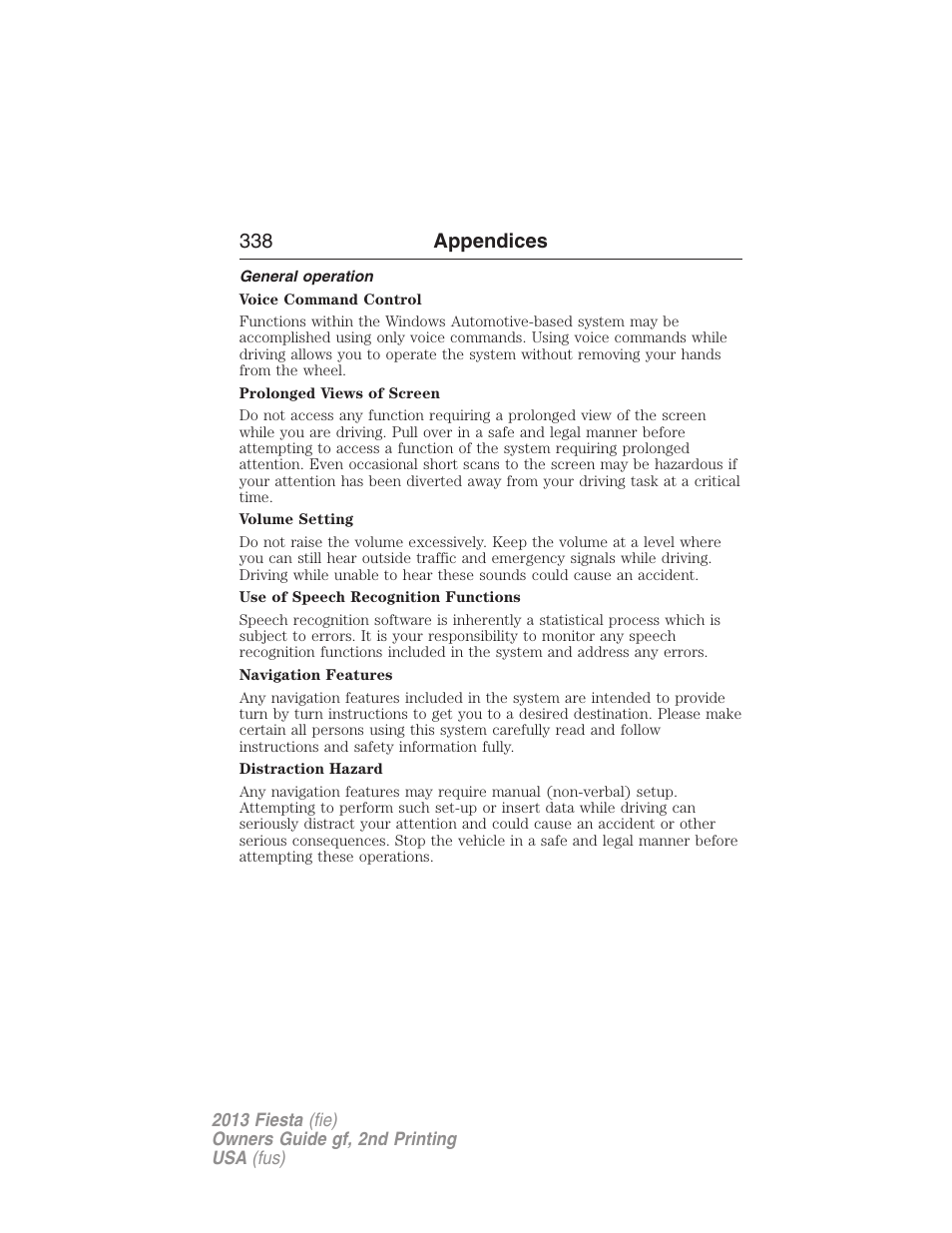 General operation, 338 appendices | FORD 2013 Fiesta v.2 User Manual | Page 339 / 346