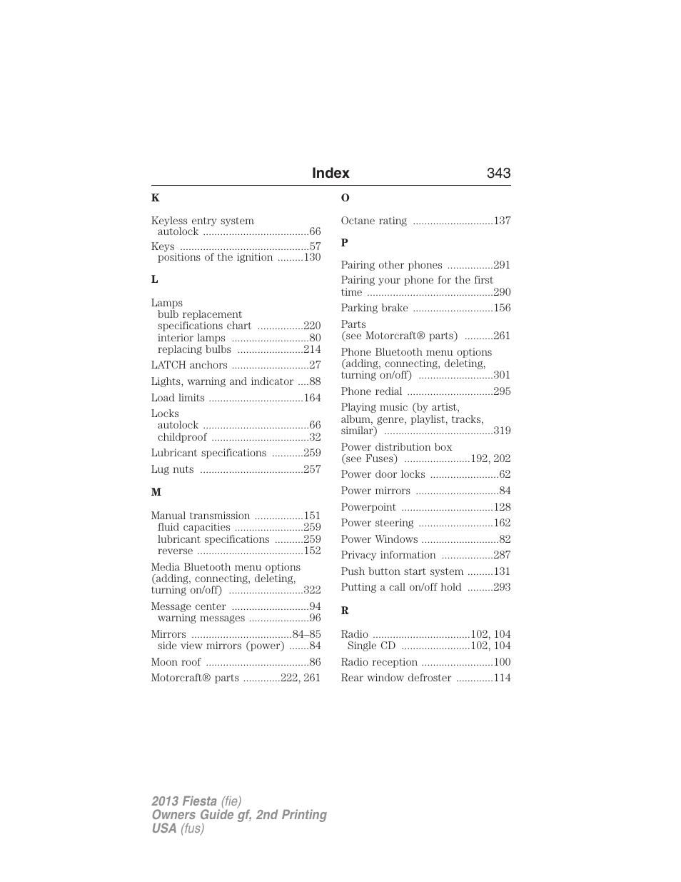 Index 343 | FORD 2013 Fiesta v.2 User Manual | Page 344 / 346