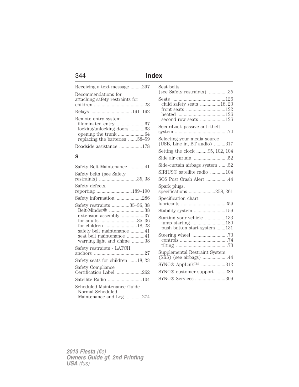 344 index | FORD 2013 Fiesta v.2 User Manual | Page 345 / 346