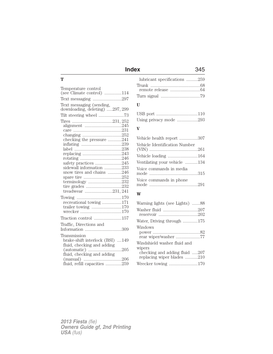 Index 345 | FORD 2013 Fiesta v.2 User Manual | Page 346 / 346