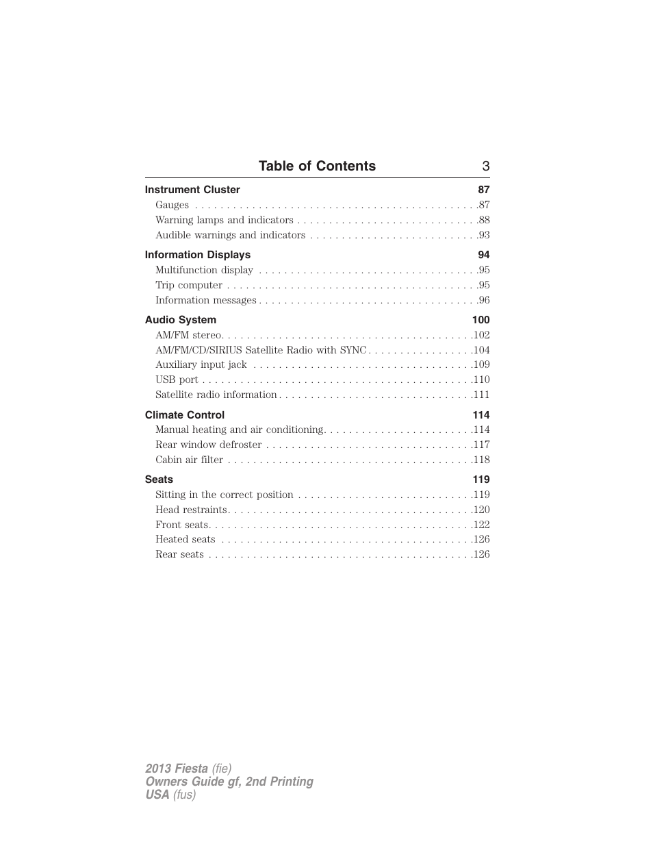 Table of contents 3 | FORD 2013 Fiesta v.2 User Manual | Page 4 / 346