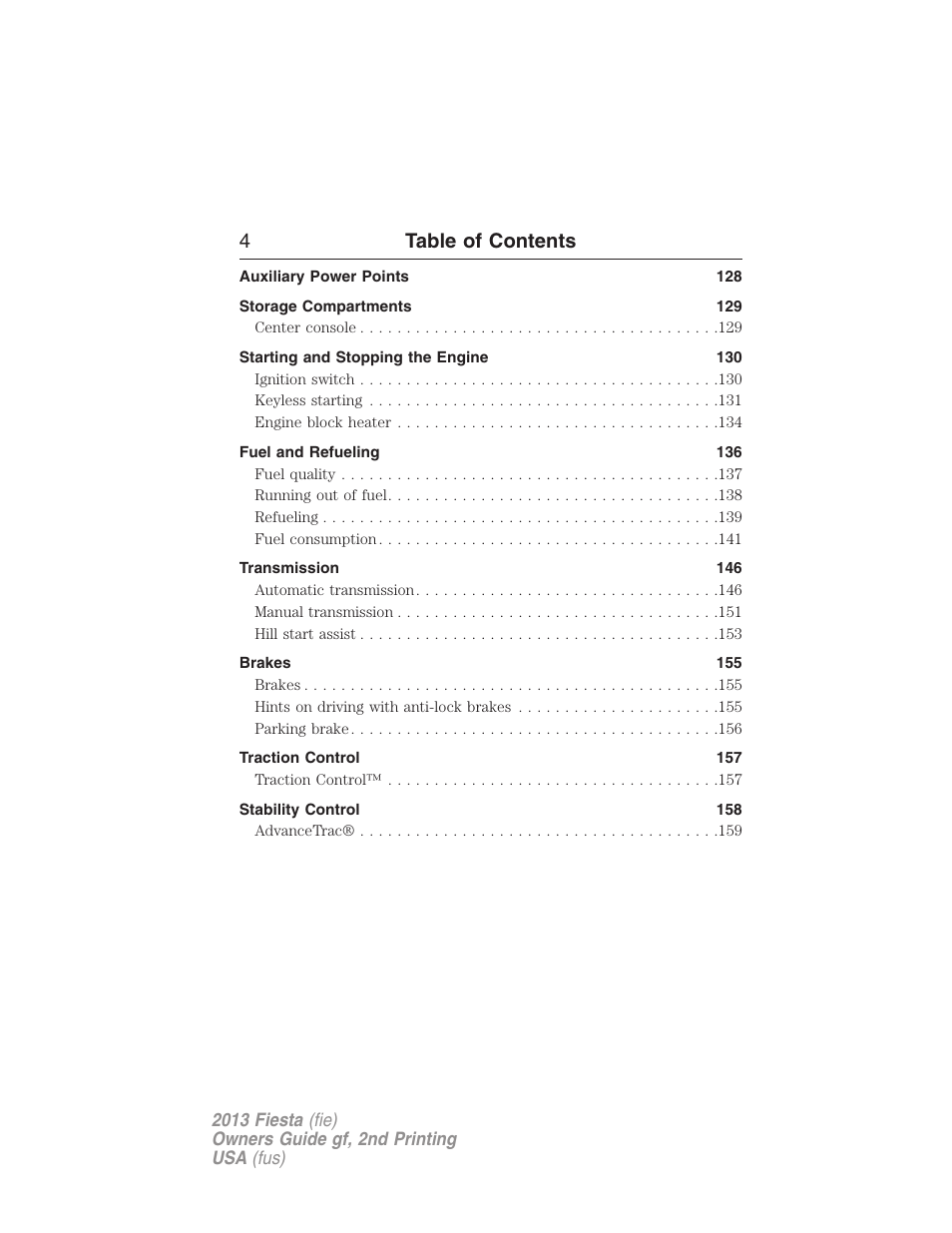 4table of contents | FORD 2013 Fiesta v.2 User Manual | Page 5 / 346