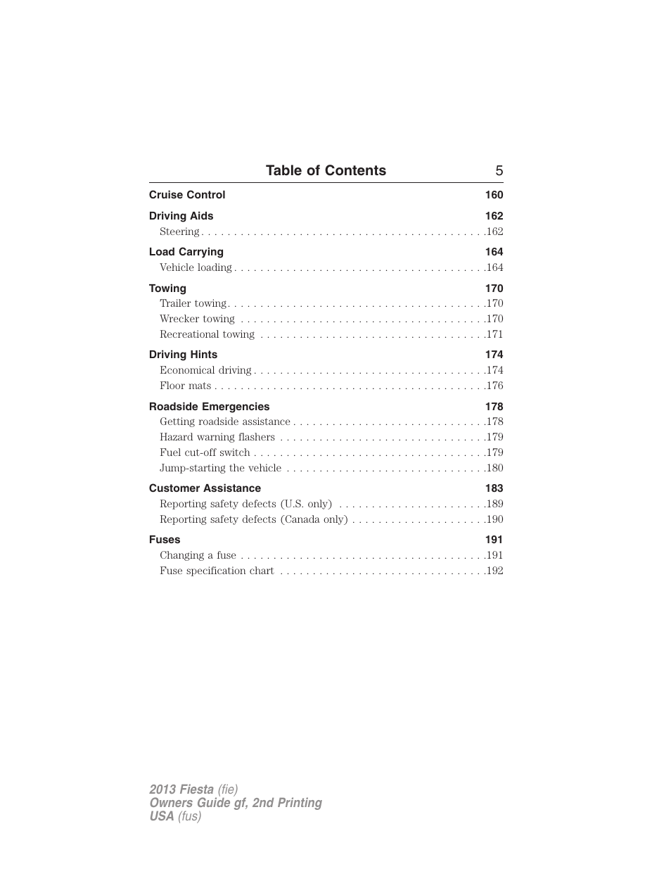 Table of contents 5 | FORD 2013 Fiesta v.2 User Manual | Page 6 / 346