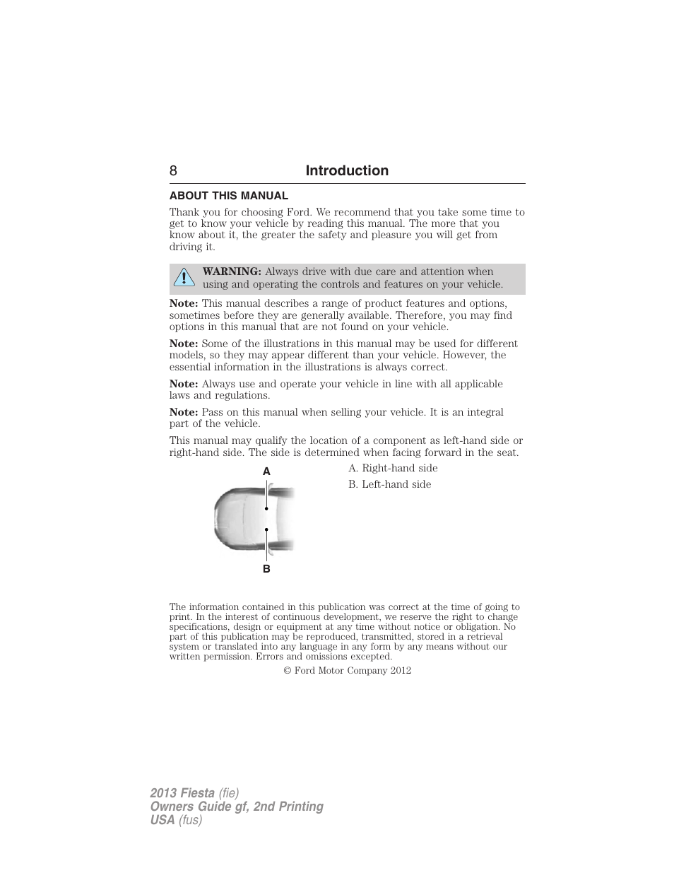 Introduction, About this manual, 8introduction | FORD 2013 Fiesta v.2 User Manual | Page 9 / 346