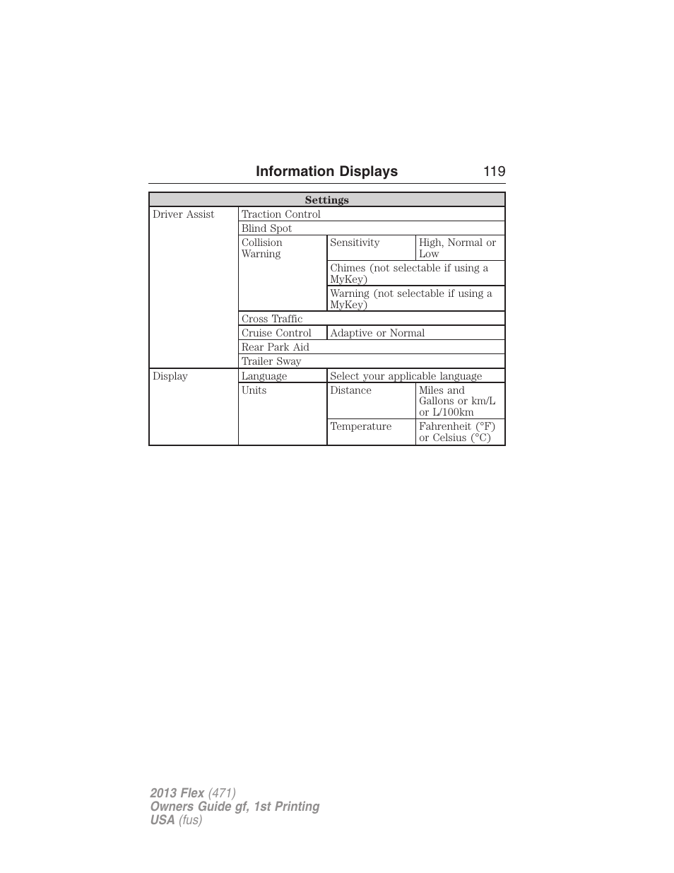 Information displays 119 | FORD 2013 Flex v.1 User Manual | Page 119 / 558