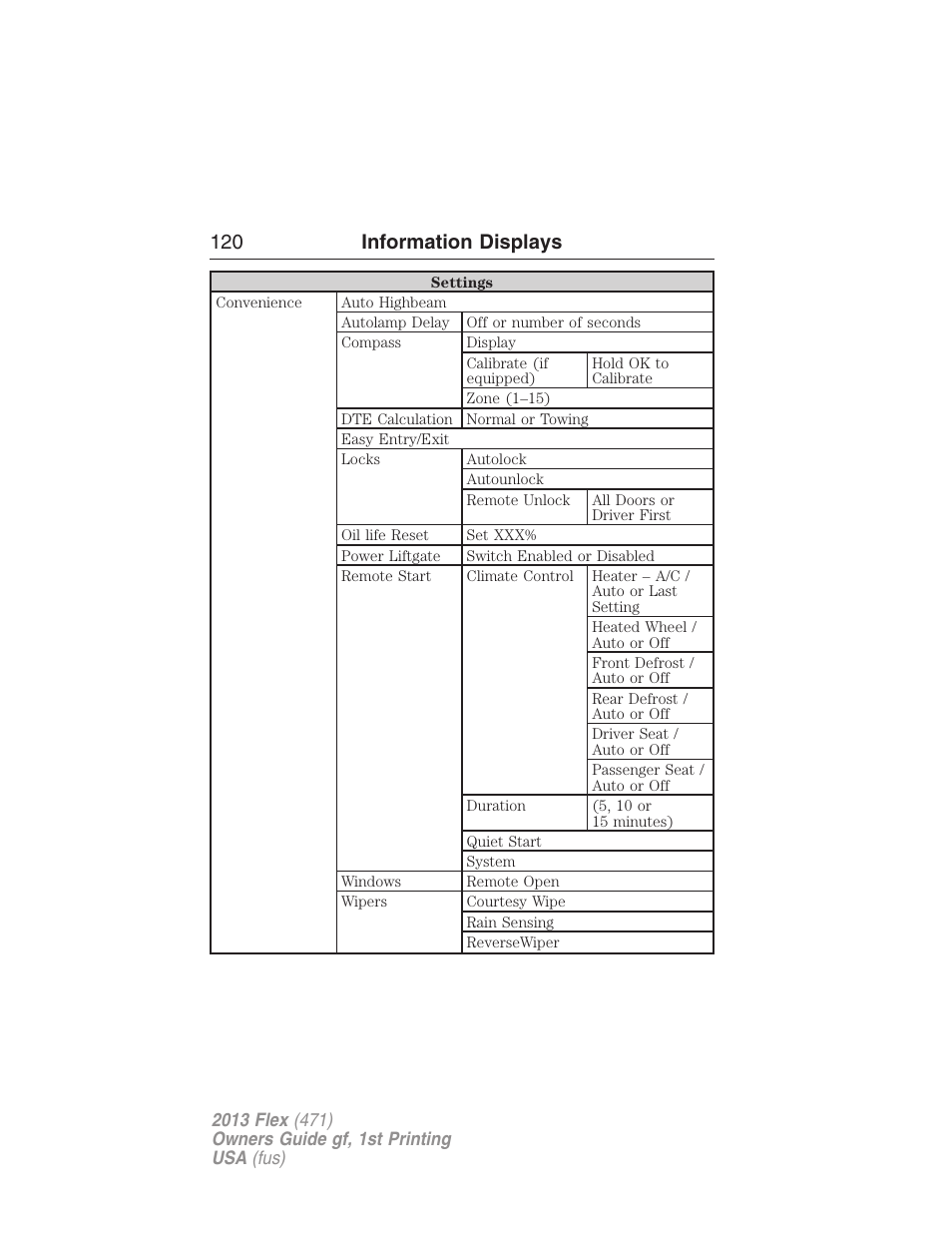 120 information displays | FORD 2013 Flex v.1 User Manual | Page 120 / 558