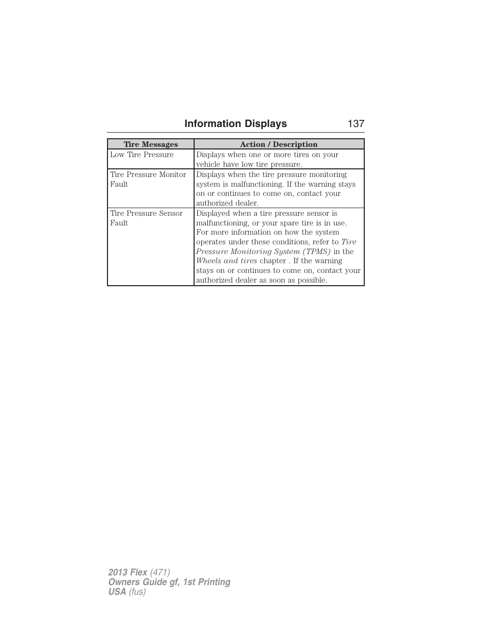 Information displays 137 | FORD 2013 Flex v.1 User Manual | Page 137 / 558