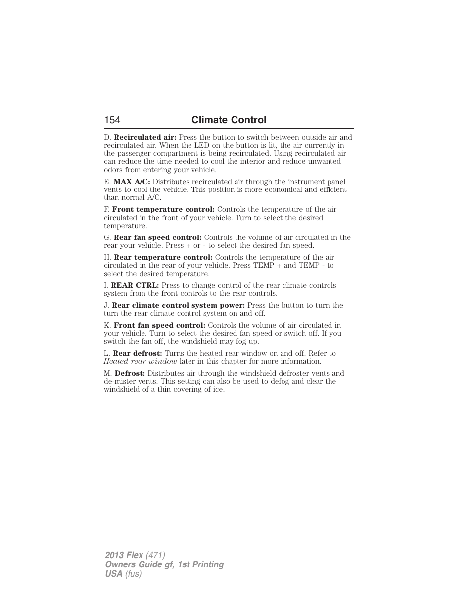 154 climate control | FORD 2013 Flex v.1 User Manual | Page 154 / 558