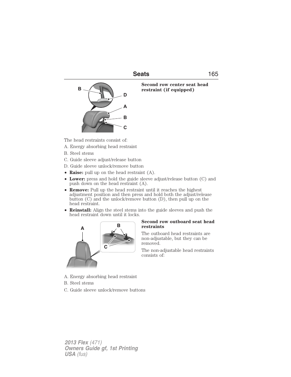 Seats 165 | FORD 2013 Flex v.1 User Manual | Page 165 / 558